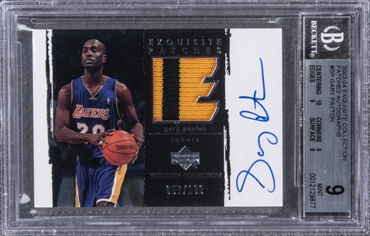 2003-04 UD "Exquisite Collection" Patches Autographs #GP Gary Payton Signed NBA All-Star Game Used Patch Card (#057/100) – BGS MINT 9/BGS 10
